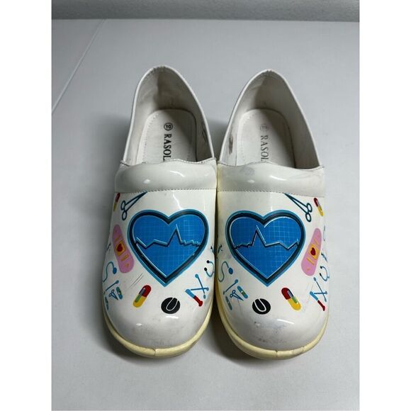 Rasolli Tara Nurse Graphics First Aid Kit Print Clogs Women's 10 Skid Resistant - Picture 3 of 13